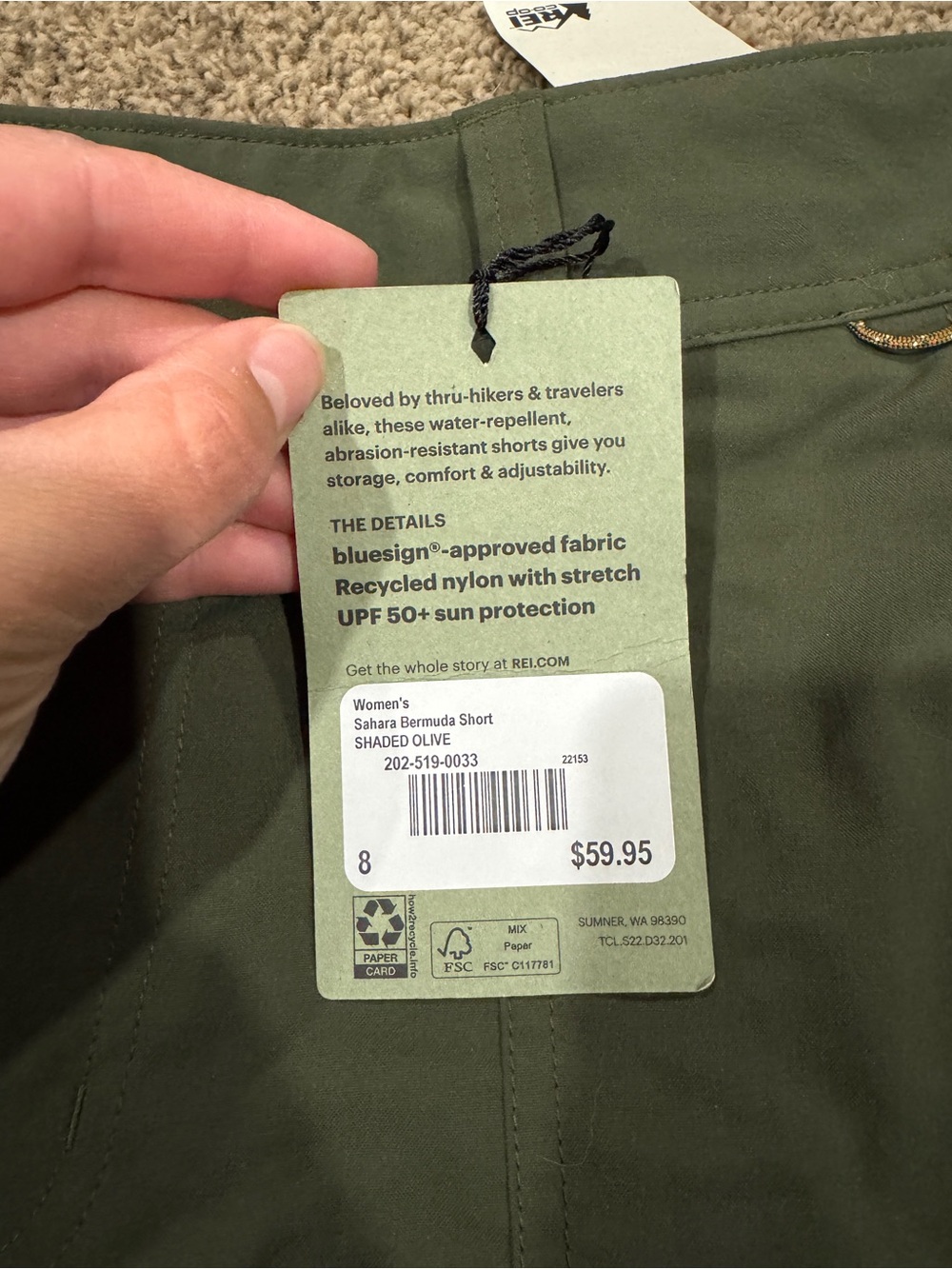 *NWT* REI Shaded Olive Sahara hiking Bermuda Shorts—Size 8 - Picture 6 of 11